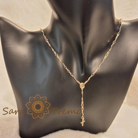 Colier placat cu aur, ștanțat – cristale zirconia multicolore și cruciuliță decorativă [7]