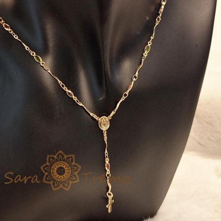 Colier placat cu aur, ștanțat – cristale zirconia multicolore și cruciuliță decorativă [8]