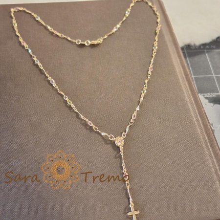 Colier placat cu aur, ștanțat – cristale zirconia multicolore și cruciuliță decorativă [2]