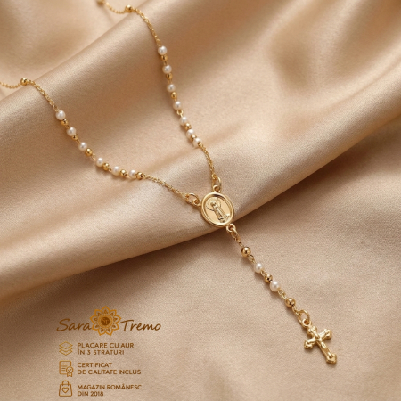 Cruciulite - Colier Rosaria Perla tip rozariu, aur 18K | SaraTremo