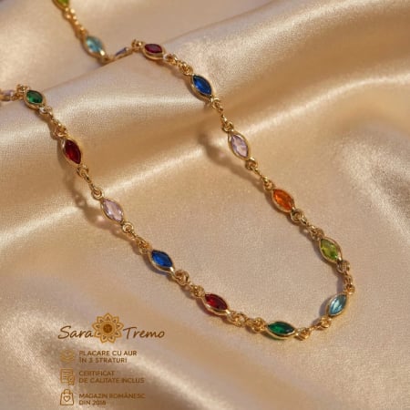 Bijuterii placate cu aur - Colier Prisma Rainbow cu cristale multicolore | SaraTremo