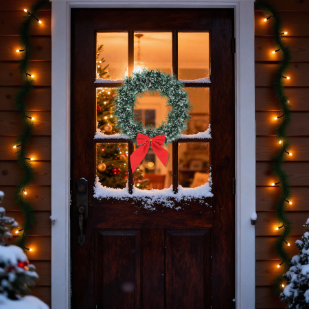 Casa si Gradina - Coroniță de Crăciun pentru ușă - cu fundă - 27 cm