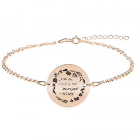 Bratari personalizate - Courage - Bratara personalizata "90% din invatare este incurajare" din argint 925 placat cu aur roz