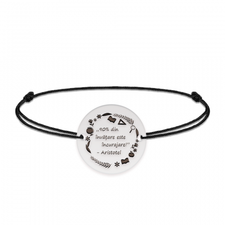 Bijuterii personalizate - Courage - Bratara personalizata snur "90% din invatare este incurajare" din argint 925