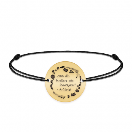 Courage - Bratara personalizata snur "90% din invatare este incurajare" din argint 925 placat cu aur galben 24K [1]