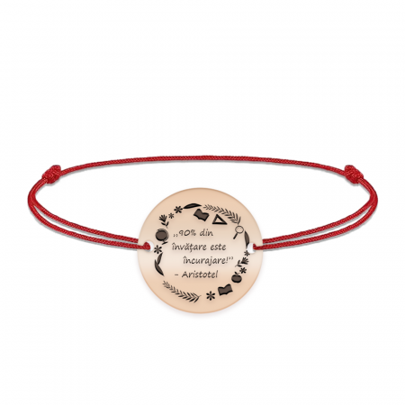 Bratari personalizate - Courage - Bratara personalizata snur "90% din invatare este incurajare" din argint 925 placat cu aur roz