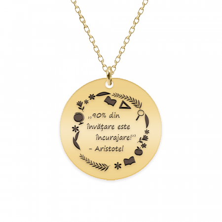 Bijuterii placate cu aur - Courage - Colier personalizat  "90% din invatare este incurajare" din argint 925 placat cu aur galben 24K
