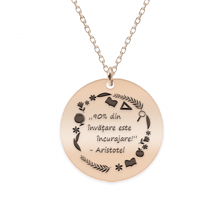 Bijuterii placate cu aur - Courage - Colier personalizat  "90% din invatare este incurajare" din argint 925 placat cu aur roz