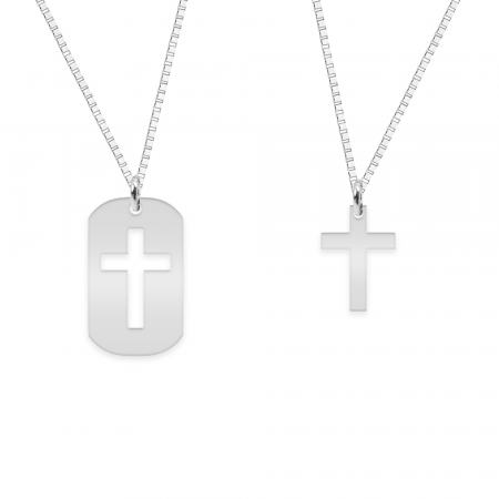 Credo - Set coliere personalizate pentru cuplu dog tag si cruciulita din argint 925 [1]