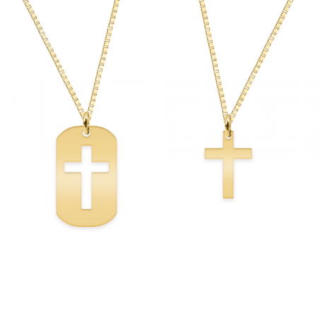 Credo - Set coliere personalizate pentru cuplu dog tag si cruciulita din argint 925 placat cu aur galben 24K [1]