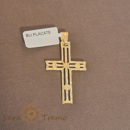 Cruce cu modele geometrice decupate placata cu aur - 4 cm [0]