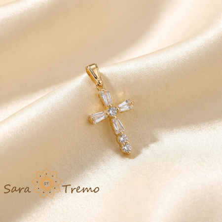 Bijuterii placate cu aur - Cruce deosebită 2.5 cm, ediție limitată, cu cristale zirconia fațetate