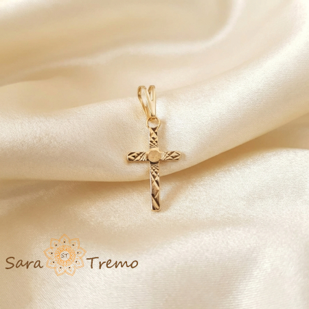 Talismane - Cruce fină 2 cm cu gravuri de soare și raze – Simbol al Luminii divine