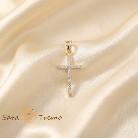 Bijuterii placate cu aur - Cruce fină elegantă 3 cm cu cristale zirconia – Strălucire și rafinament