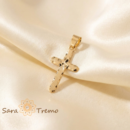 Bijuterii placate cu aur - Cruciuliță 1.5 cm cu gravură – Simbolul Maicii și Pruncului