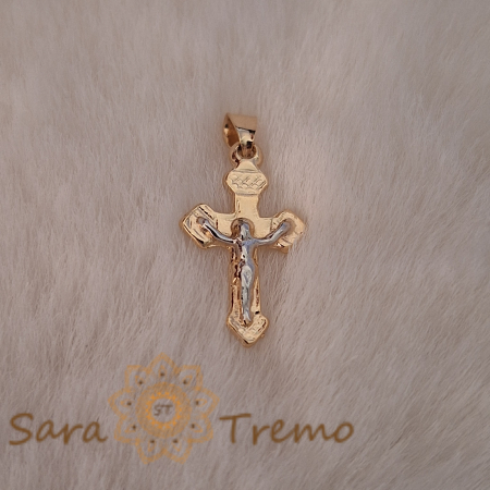 Cruce clasică 2 cm placată cu aur, cu Iisus reliefat [1]