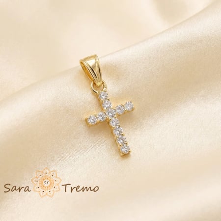 Bijuterii placate cu aur - Cruciuliță placată cu aur, cu cristale zirconia Ines