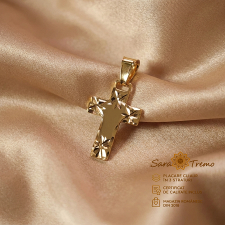 Cruciulite - Cruciuliță Stella Aurea gravată, aur 18K, 2 cm | SaraTremo