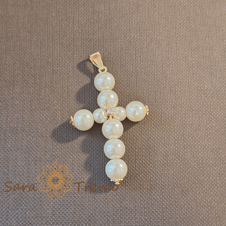 Cruciuliță mare pentru femei – din perle eco, montură elegantă, 4 cm [0]