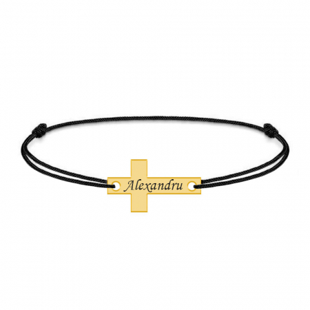 Bijuterii placate cu aur - Crux - Bratara personalizata argint placat cu aur galben 24K si snur cruce