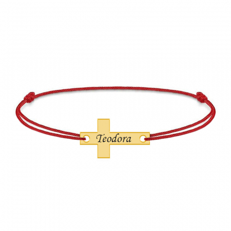 Crux - Bratara personalizata argint placat cu aur galben 24K si snur cruce [1]