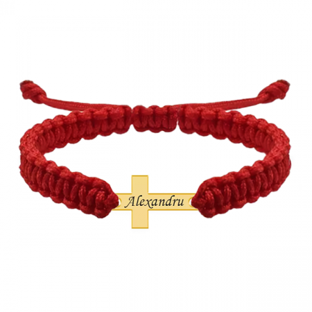 Cruciulite - Bratara personalizata snur impletit cruciulita si nume gravat din argint 925 placat cu aur galben 24K