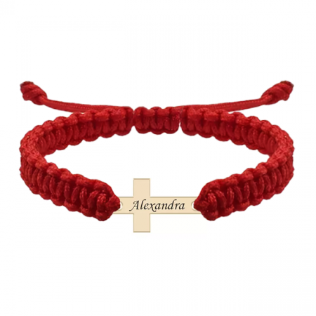 Cruciulite - Bratara personalizata snur impletit cruciulita si nume gravat din argint 925 placat cu aur roz