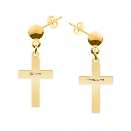 Crux - Cercei personalizati cruce cu tija din argint 925 placat cu aur galben 24K