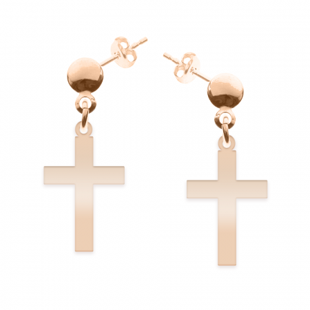 Crux - Cercei personalizati cruce cu tija din argint 925 placat cu aur roz [1]