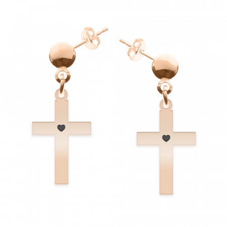 Crux - Cercei personalizati cruce cu tija din argint 925 placat cu aur roz