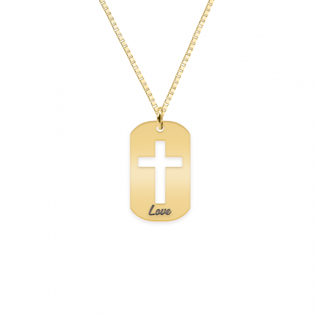 Crux - Colier personalizat dog tag cruciulita decupata din argint 925 placat cu aur galben 24K [0]