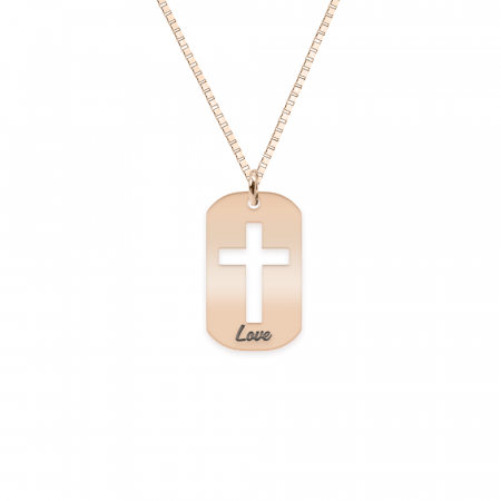 Cruciulite - Crux - Colier personalizat dog tag cruciulita decupata din argint 925 placat cu aur roz