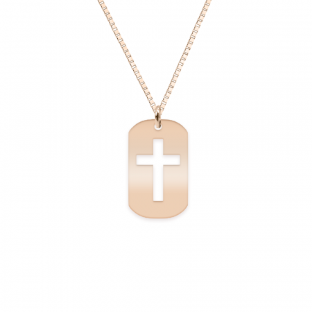 Crux - Colier personalizat dog tag cruciulita decupata din argint 925 placat cu aur roz [1]