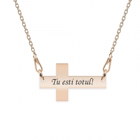 Cruciulite - Crux - Colier personalizata argint 925 placat cu aur Roz cruce cu text