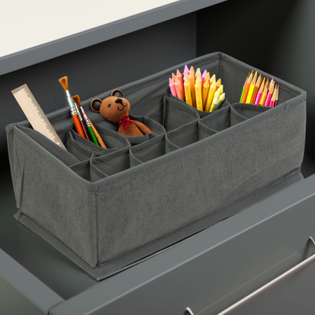 Casa si Gradina - Cutie depozitare din material textil, 32x16x11 cm, 12 compartimente, gri, pliabila