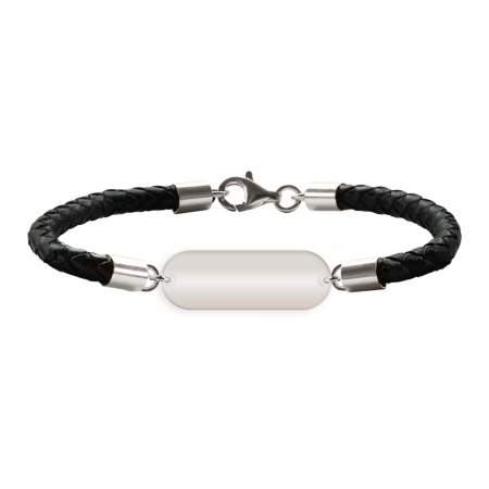 Bratara unisex piele naturala si tablita argint 925 personalizata cu text [1]