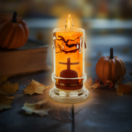 Decor cu lumânări LED de Halloween - Piatră funerară - LED portocaliu - 3 x LR1130 - 5 x 5 x 10 cm [0]