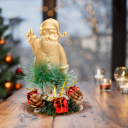 Casa si Gradina - Decor de Advent - cu suport de lumanare - cupru, Mos Craciun - 8 x 13 cm