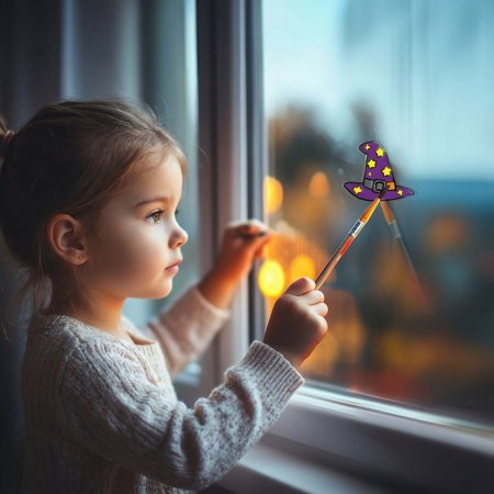 Decor fereastrâ Halloween - pălărie de vrăjitoare - 4 culori - cu pensulă [0]