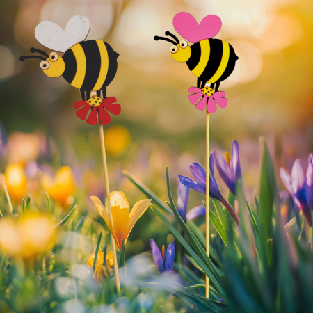 Casa si Gradina - Decor gradina albina pe bat, figurina decorativa pentru ghiveci si gradina, ornament 33 cm