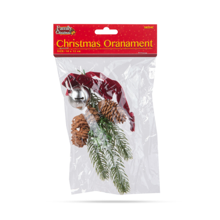 Decor pentru usi de Craciun - pin artificial, cu con, clopot argintiu - 16 x 15 cm [2]