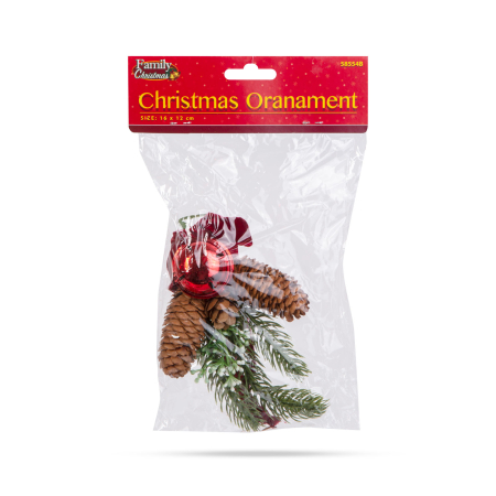 Decor pentru usi de Craciun - pin artificial, cu con, clopot roșu - 16 x 15 cm [2]