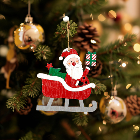 Articole de Sezon, Sarbatori si Evenimente - Decorat pentru brad - Moș Crăciun - cu agățătoare - 21,5 x 11,5 cm