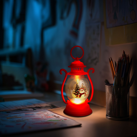 Casa si Gradina - Decorațiune de Crăciun - felinar - om de zăpadă - roșu - 16,5 x 7 cm - 3 x LR44