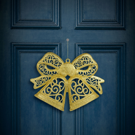 Articole de Sezon, Sarbatori si Evenimente - Decorațiune de Crăciun, fundă, agățabil, cu sclipici, auriu, 35 cm