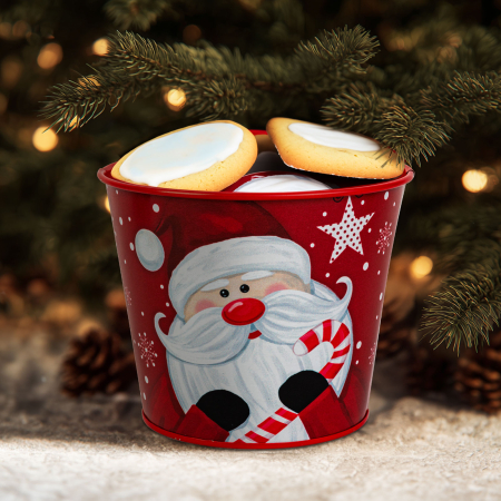 Casa si Gradina - Decorațiune de Crăciun - ghiveci metalic, găleată - Moș Crăciun - 13 x 11 cm