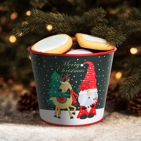 Casa si Gradina - Decorațiune de Crăciun - ghiveci metalic, găleată - Spiriduș - 13 x 11 c