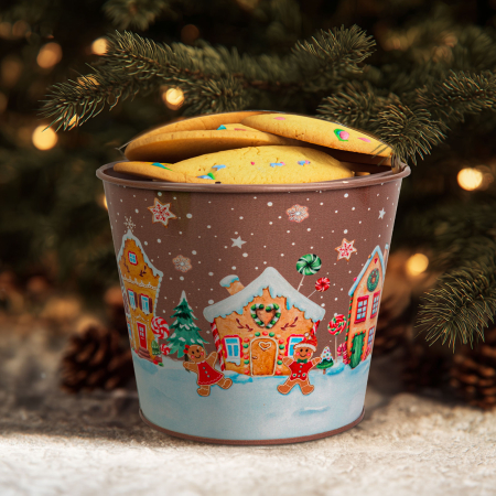 Casa si Gradina - Decorațiune de Crăciun - ghiveci metalic, găleată - Turtă dulce - 13 x 11 c