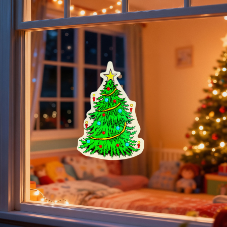 Casa si Gradina - Decorațiune de Crăciun pentru fereastră - brad de Crăciun - cu ventuză - 30 x 29 cm