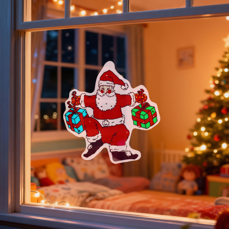 Casa si Gradina - Decorațiune de Crăciun pentru fereastră - Moș Crăciun - cu ventuză - 30 x 29 cm